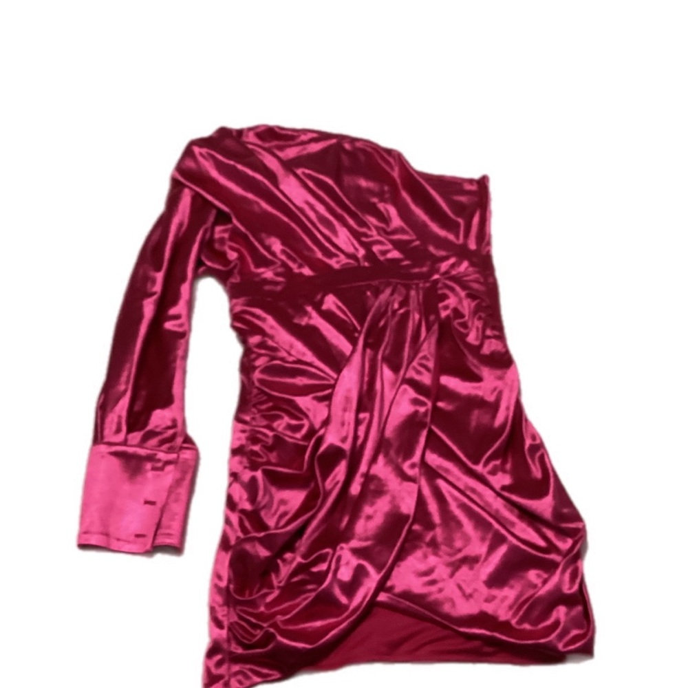 NWT Barbie Pink Satin One Shoulder Long Sleeve Dress